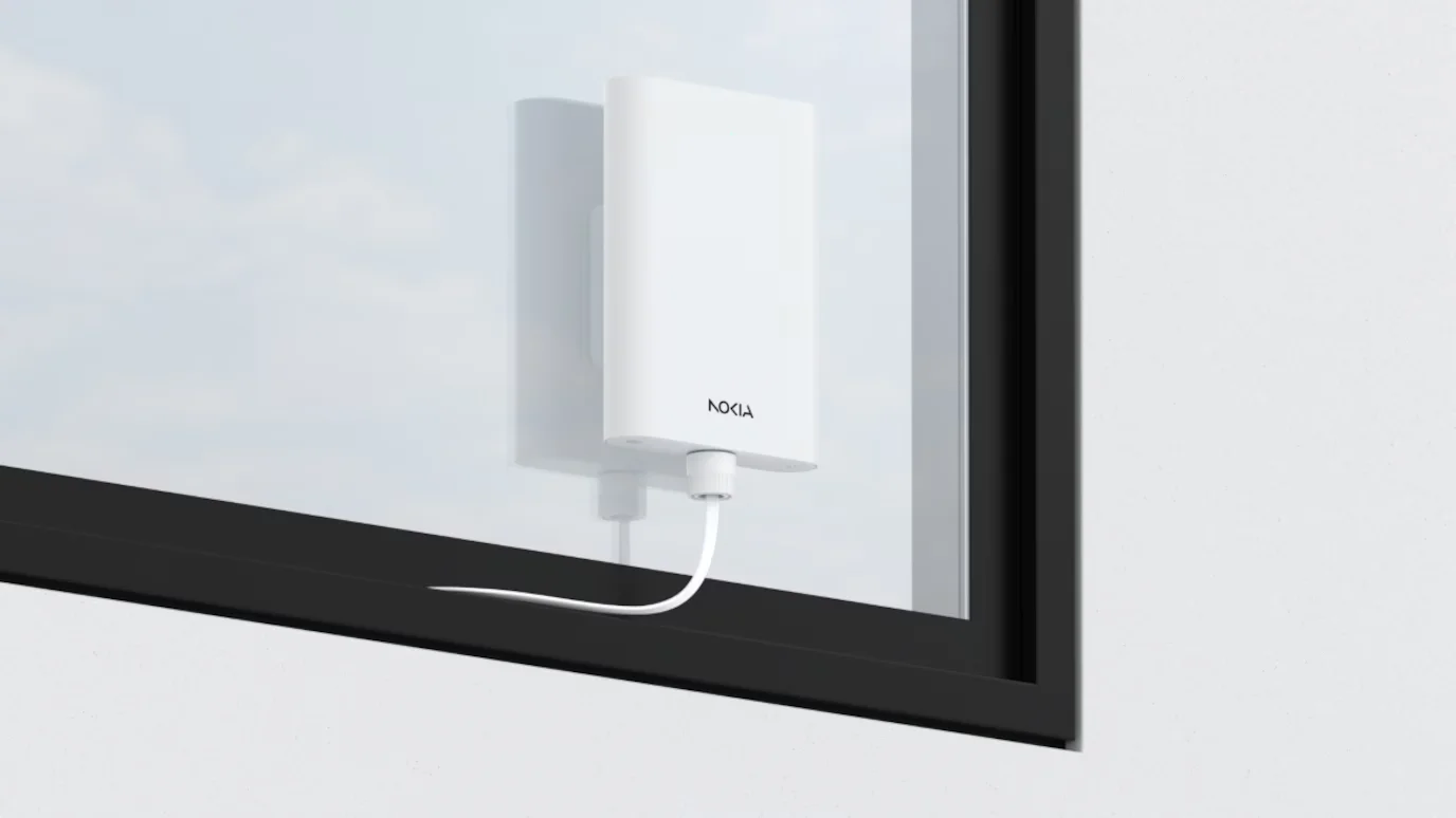 Nokia FastMile 5G Receiver 5G16-B installed on a window