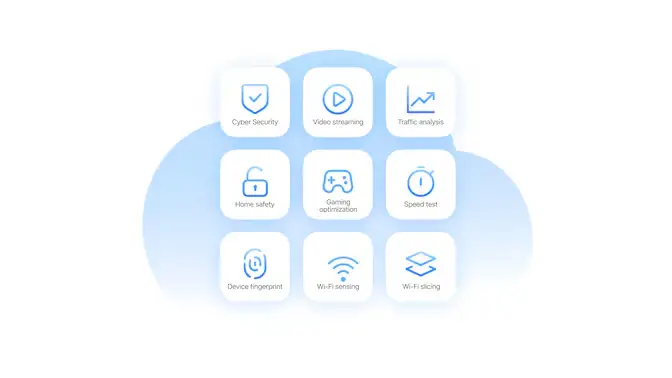 Application containers: cyber security, video streaming, traffic analysis, home safety, gaming optimization, speed test, device fingerprint, Wi-Fi sensing and Wi-Fi slicing